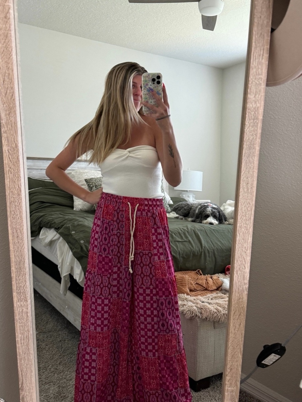 Women’s High-Waist Patchwork Pants in Magenta